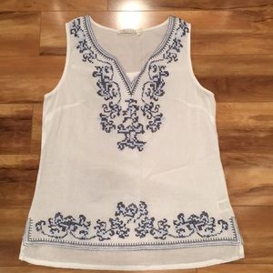 White Embroidered Sleeveless Top by Solitaire